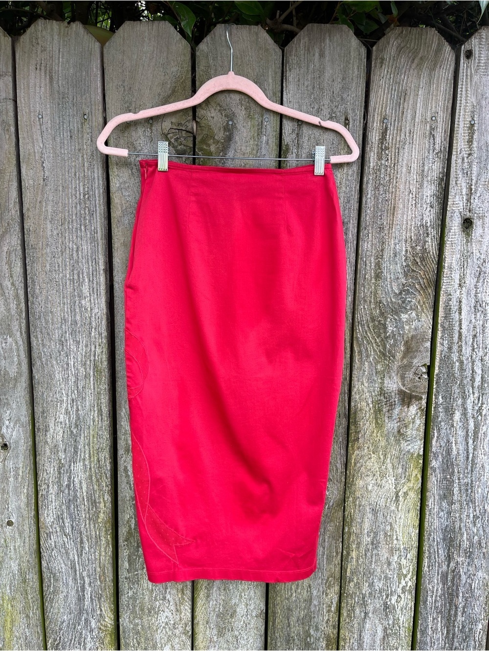 Anthropologie Maeve Red Bow Midi Pencil Skirt Embroidered Side Slit Size XS - Picture 5 of 16